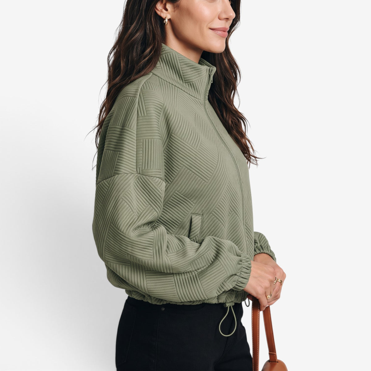 Chaqueta Texturizada con Cuello Alto para Mujer