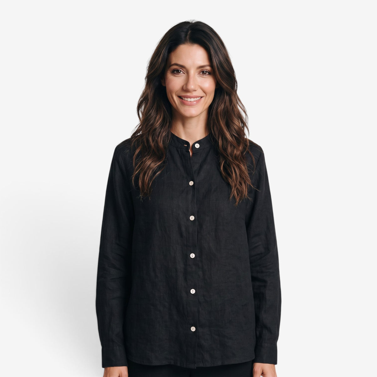 Blusa de Lino y Algodón con Cuello Mao para Mujer