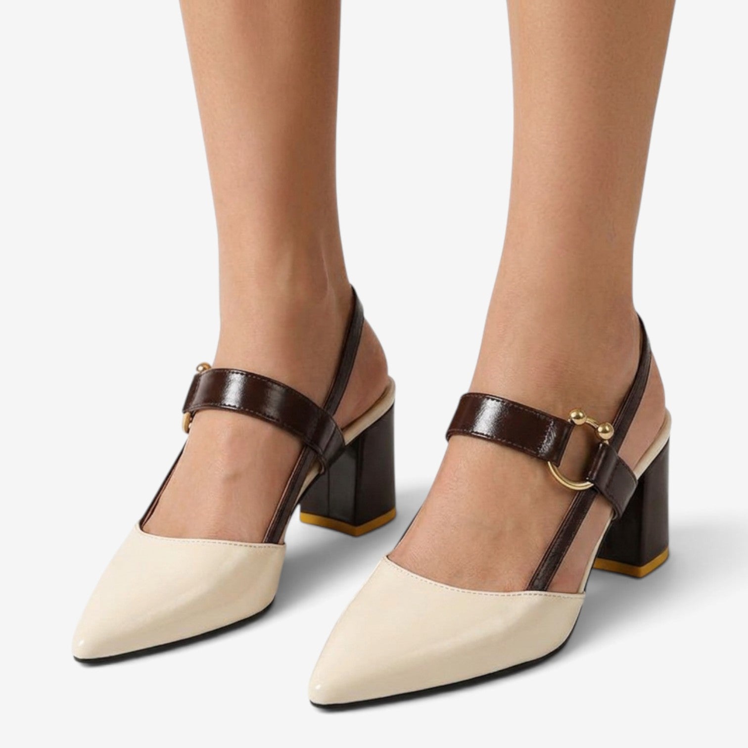 Zapatos Slingback Bicolor con Tacón para Mujer