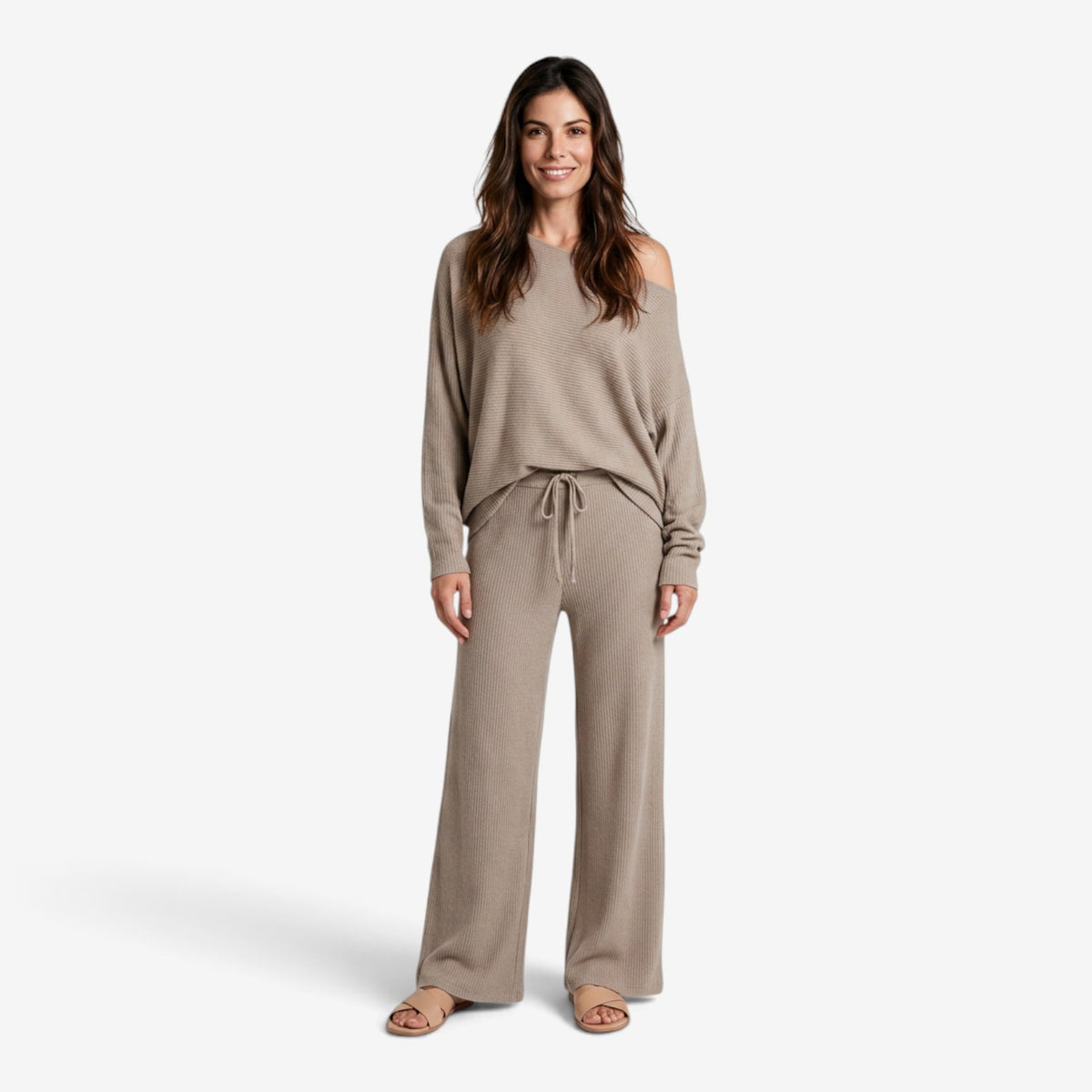 Conjunto de Punto con Hombro Descubierto para Mujer