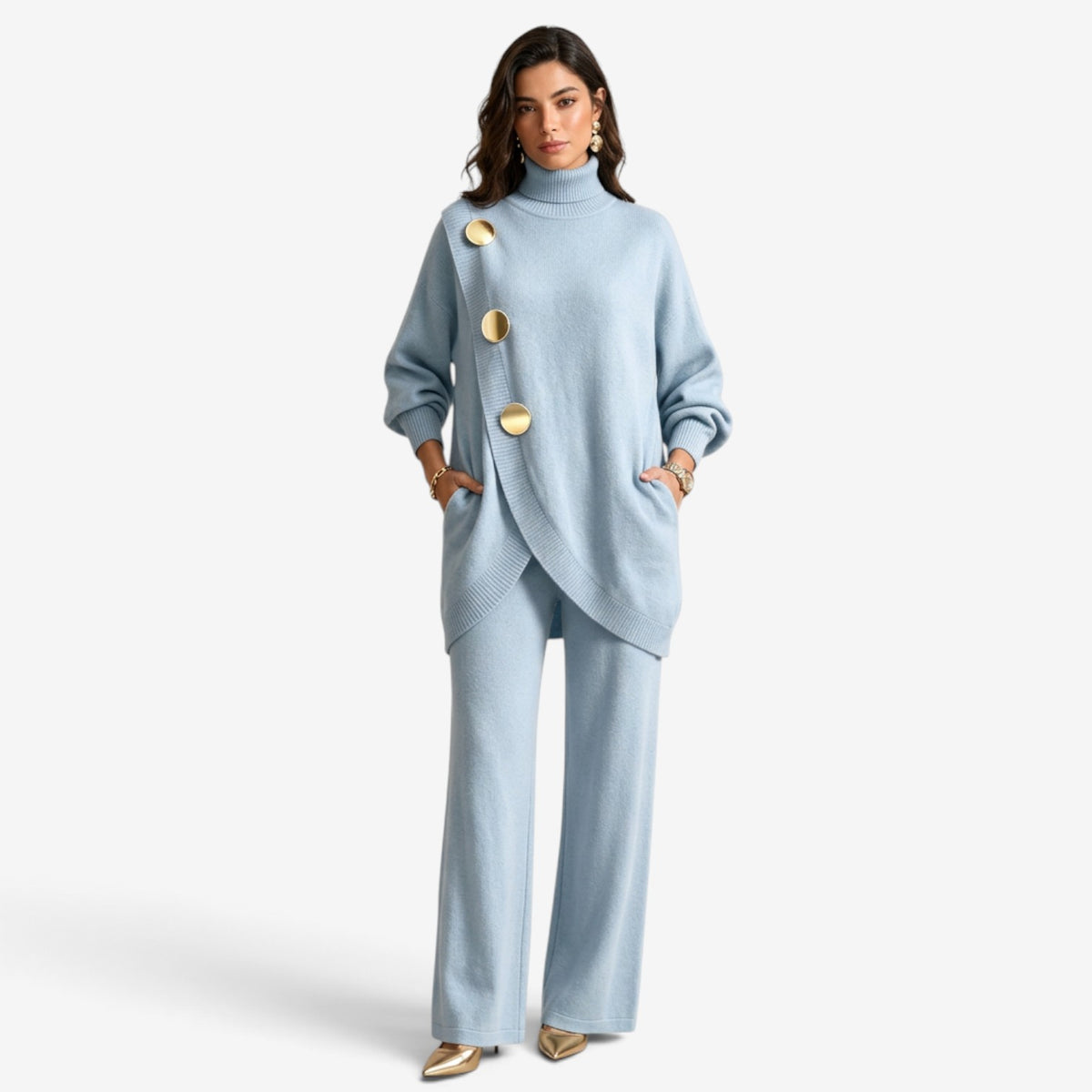Conjunto de Punto Asimétrico con Botones para Mujer