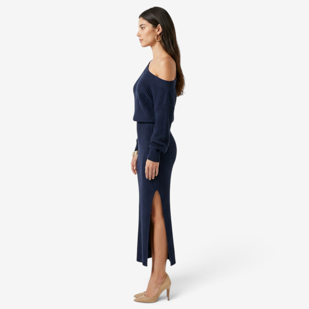 Conjunto de Punto Asimétrico con Falda Larga para Mujer