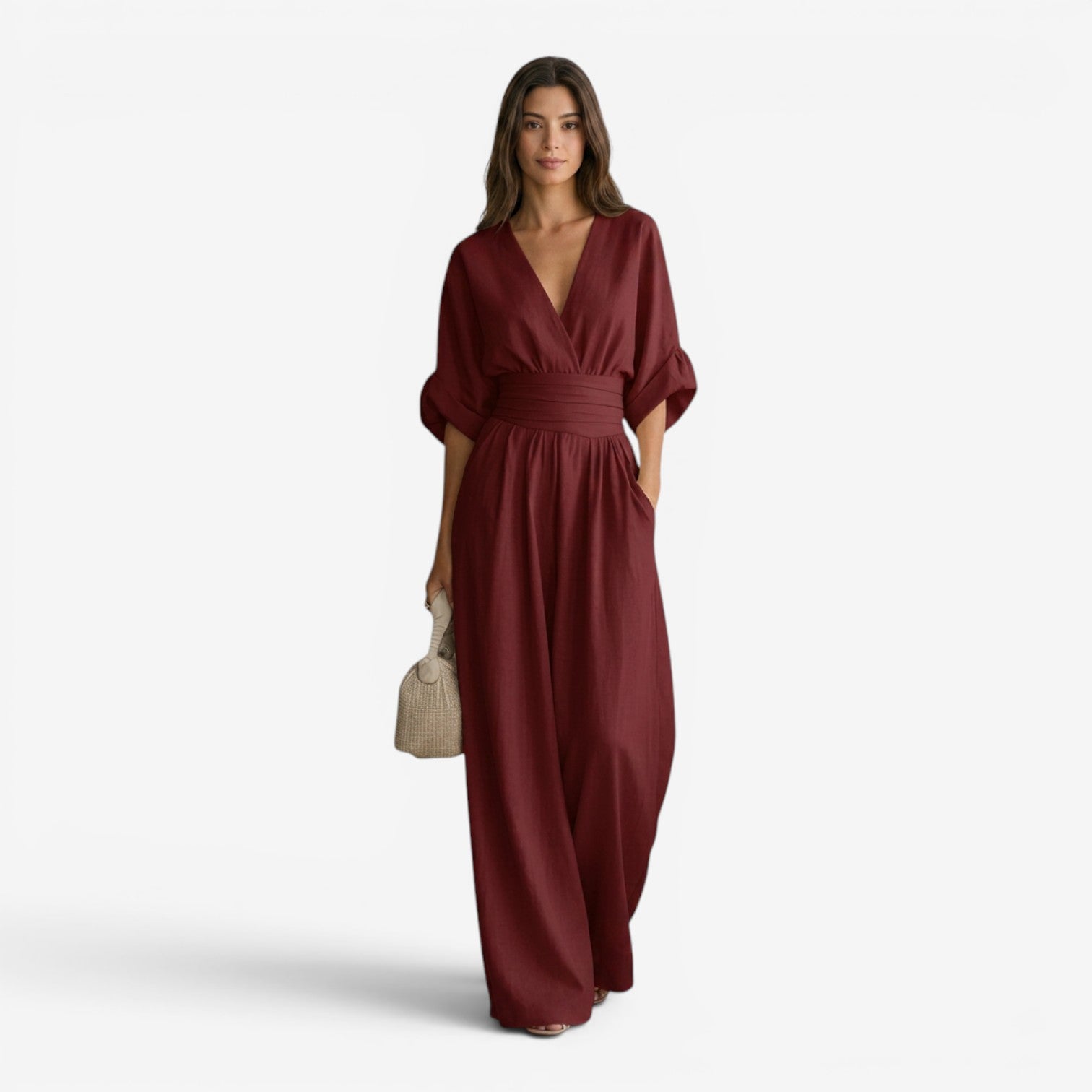 Mono de Lino con Cuello en V para Mujer