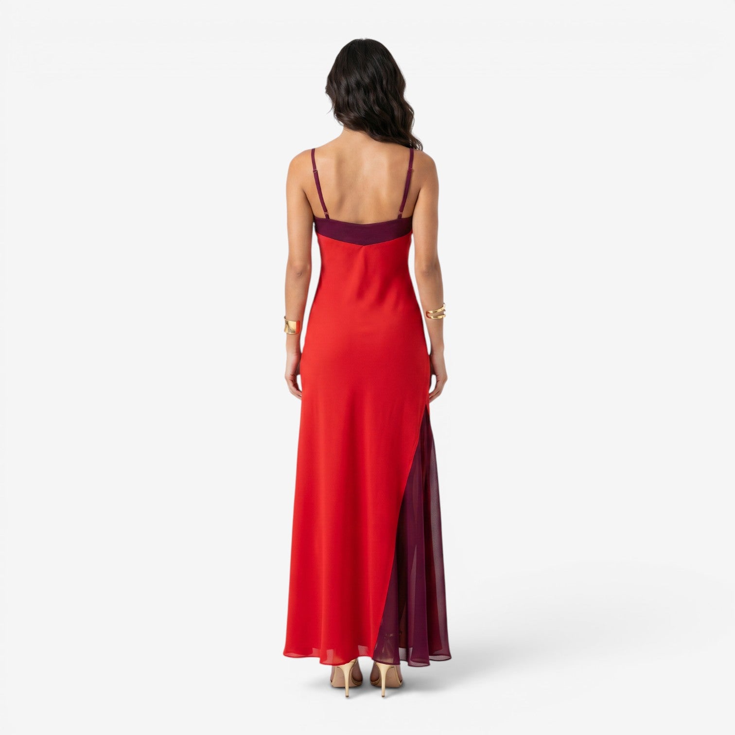 Vestido Maxi Halter Color Block sin Espalda