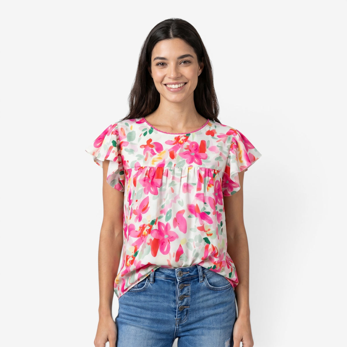 Blusa Floral de Manga Volante para Mujer
