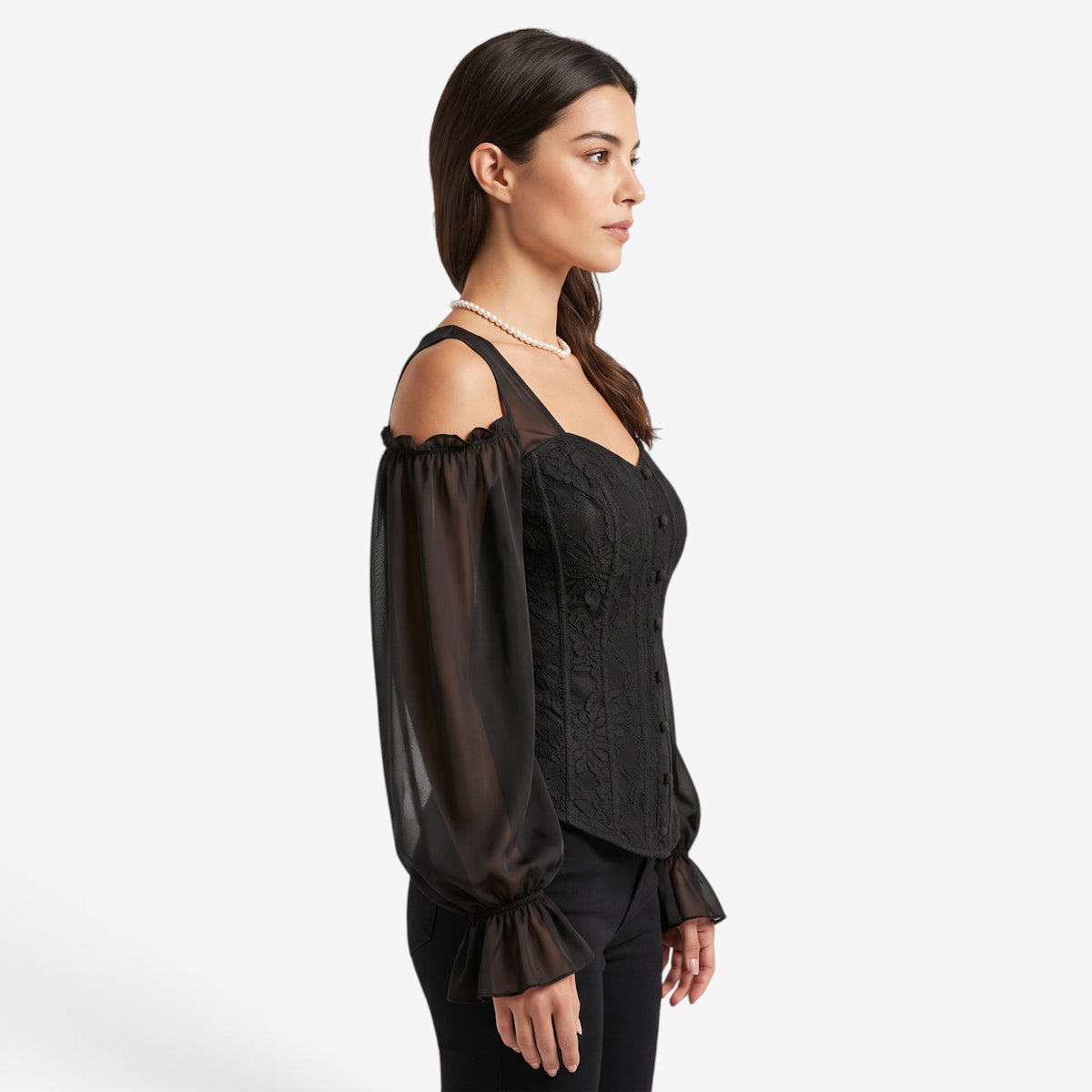 Top Jacquard con Hombros Descubiertos para Mujer