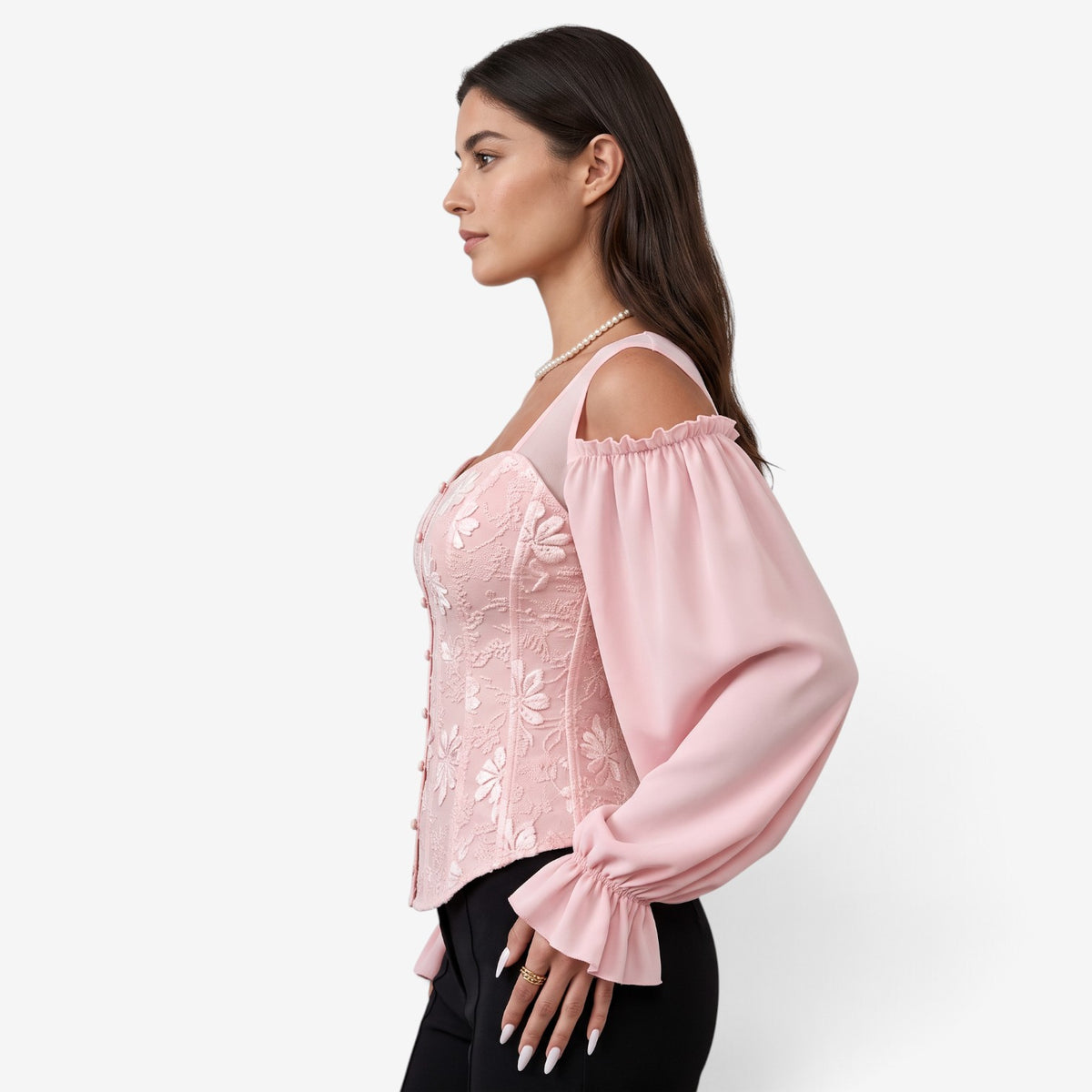 Top Jacquard con Hombros Descubiertos para Mujer
