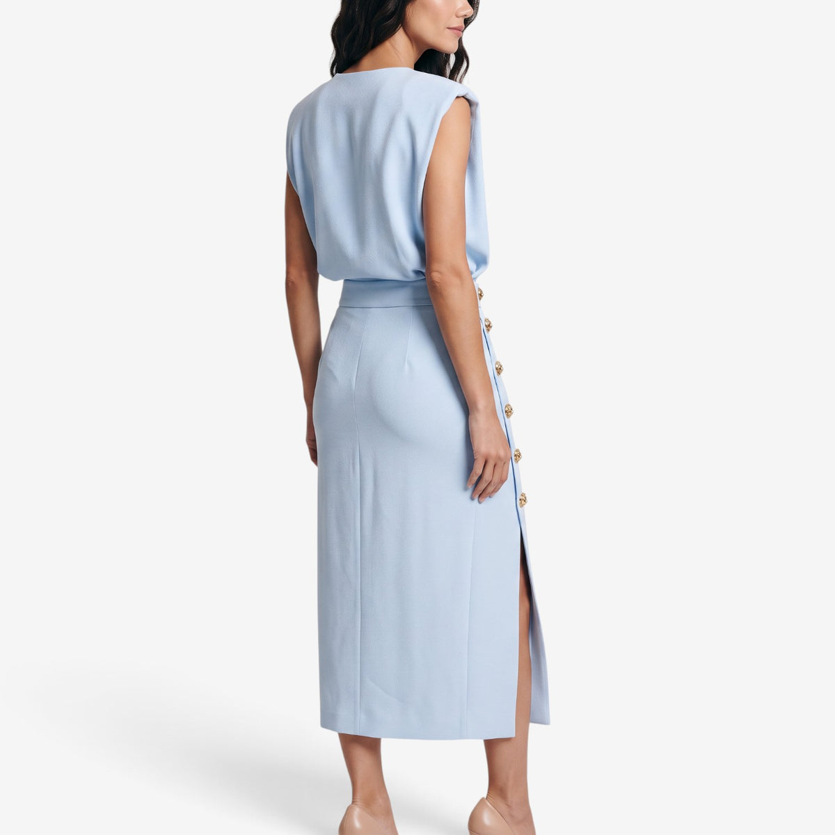 Vestido Midi con Botones Dorados para Mujer