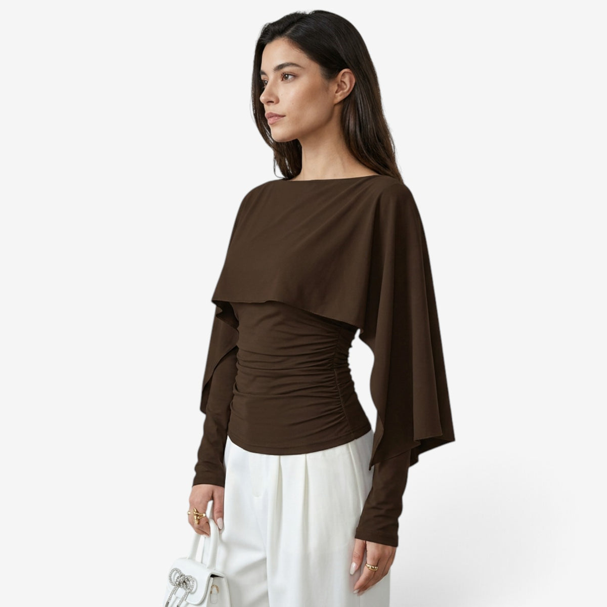 Top con Capa Asimétrica y Manga Larga para Mujer
