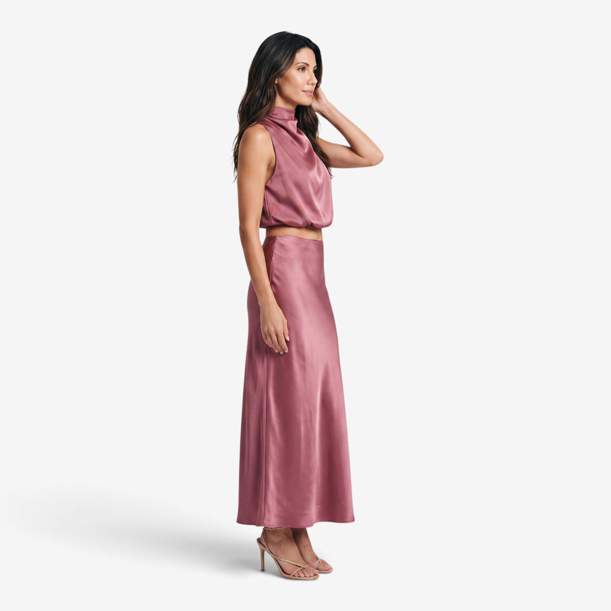 Conjunto Satinado de Top y Falda Larga para Mujer