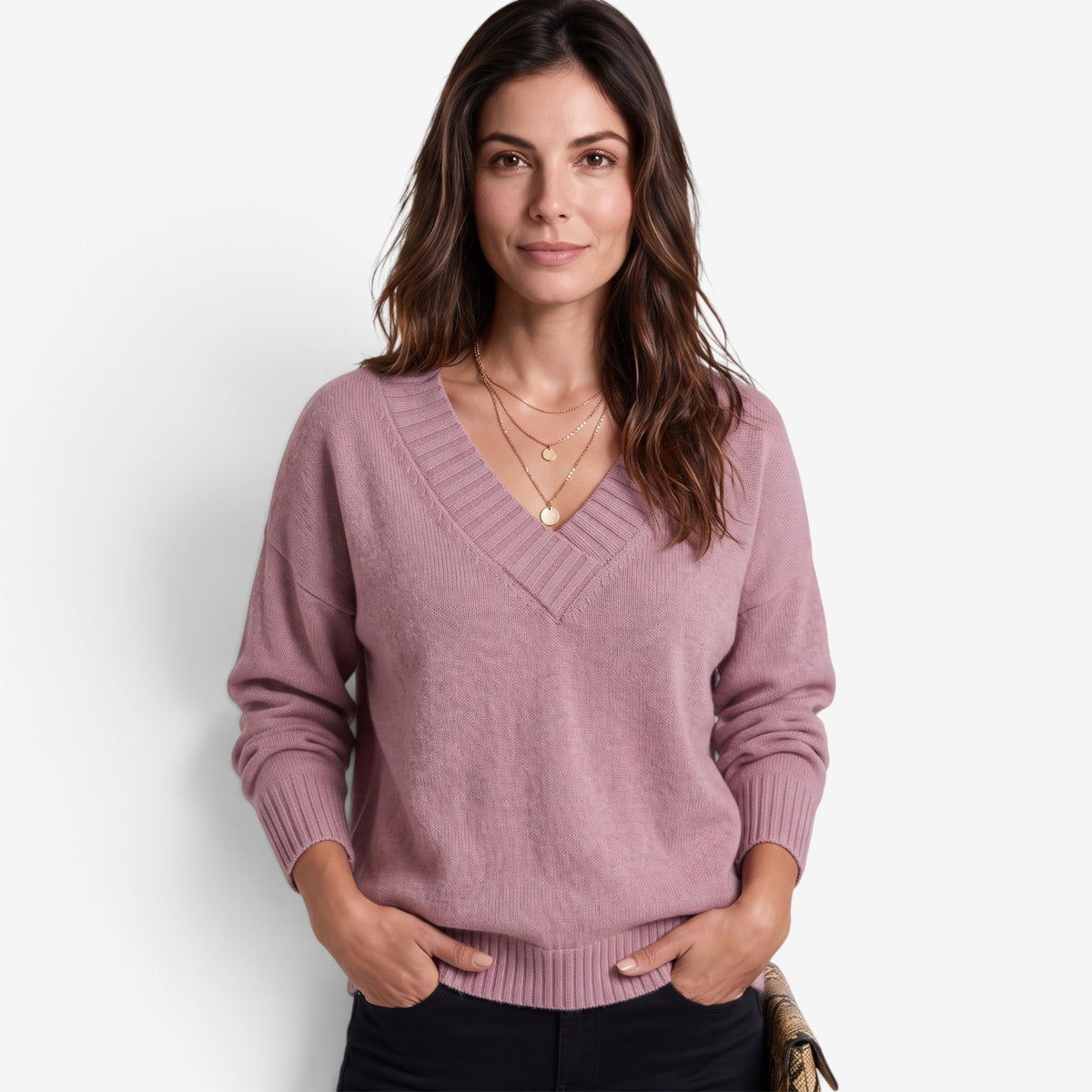 Jersey Holgado de Punto con Cuello en V para Mujer