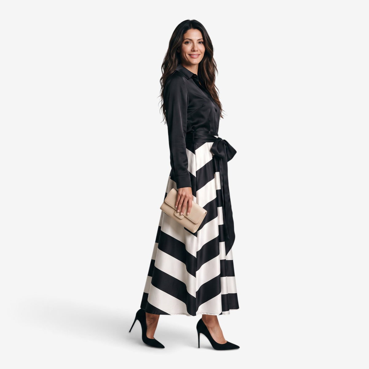 Vestido Camisero Largo a Rayas para Mujer