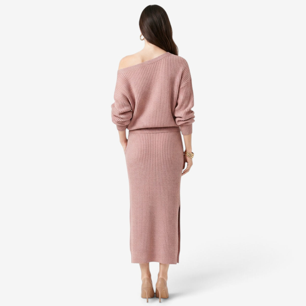 Conjunto de Punto Asimétrico con Falda Larga para Mujer