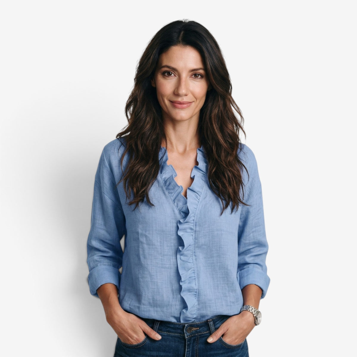 Blusa con Volantes y Manga Larga para Mujer