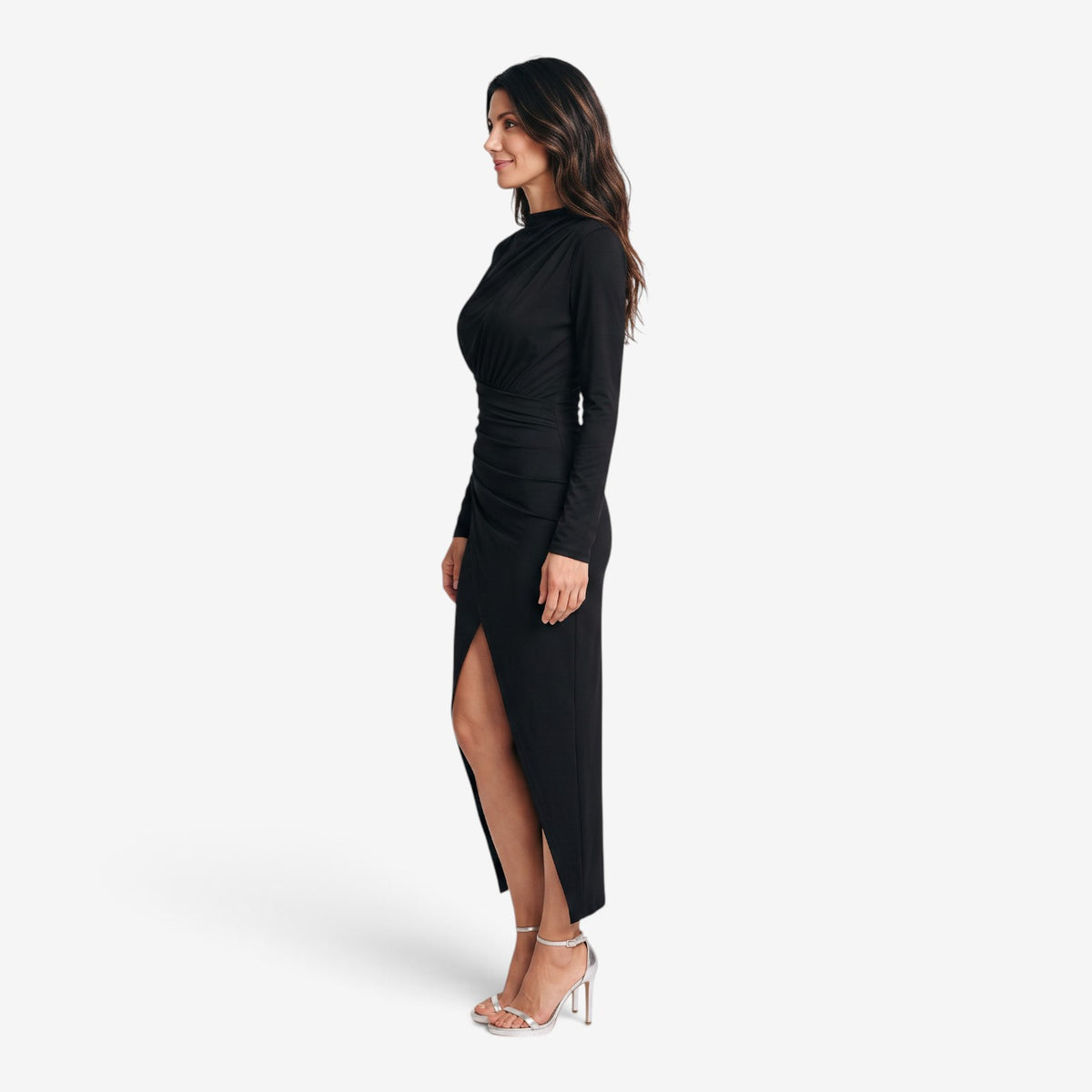 Vestido Midi Fruncido con Abertura para Mujer