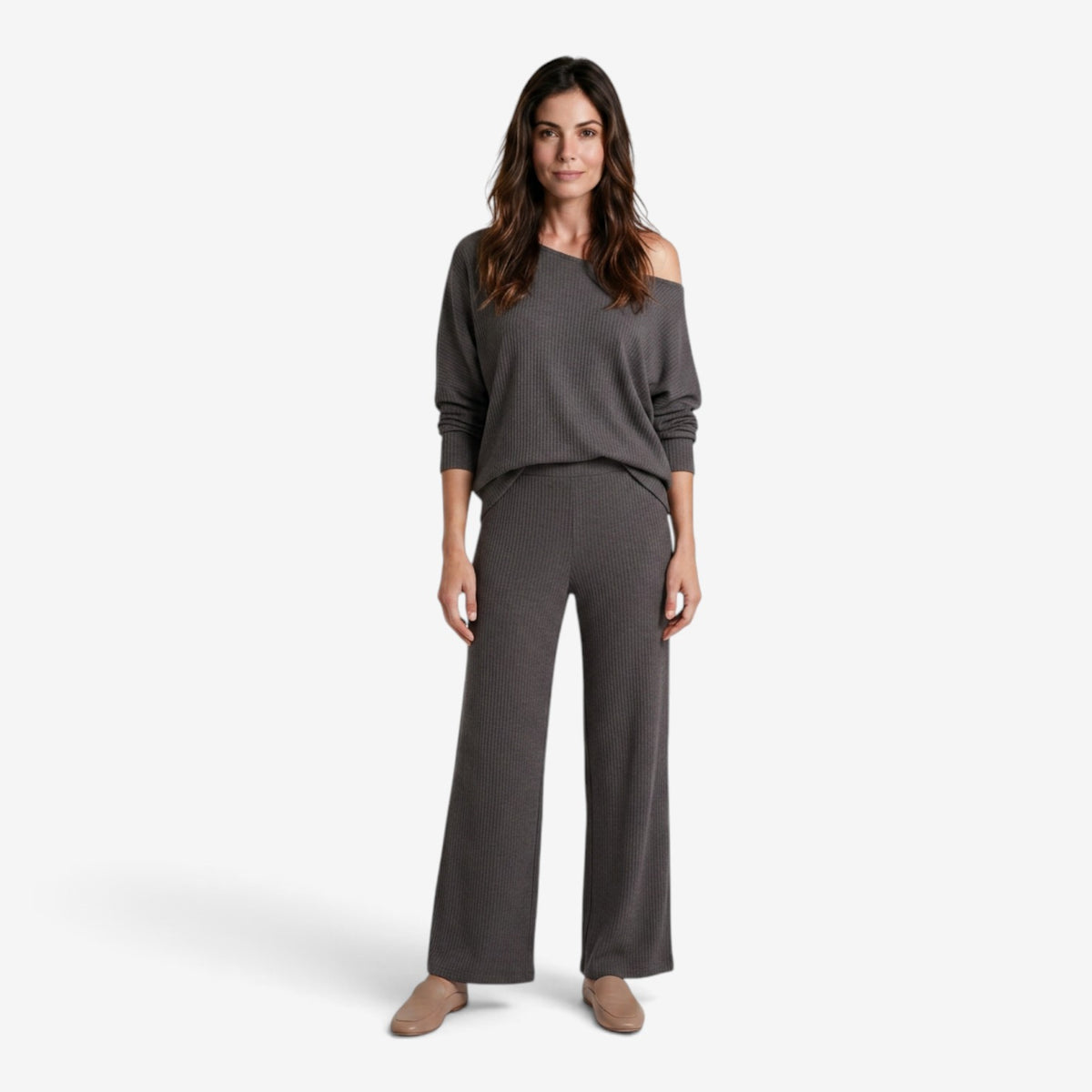 Conjunto de Punto con Hombro Descubierto para Mujer