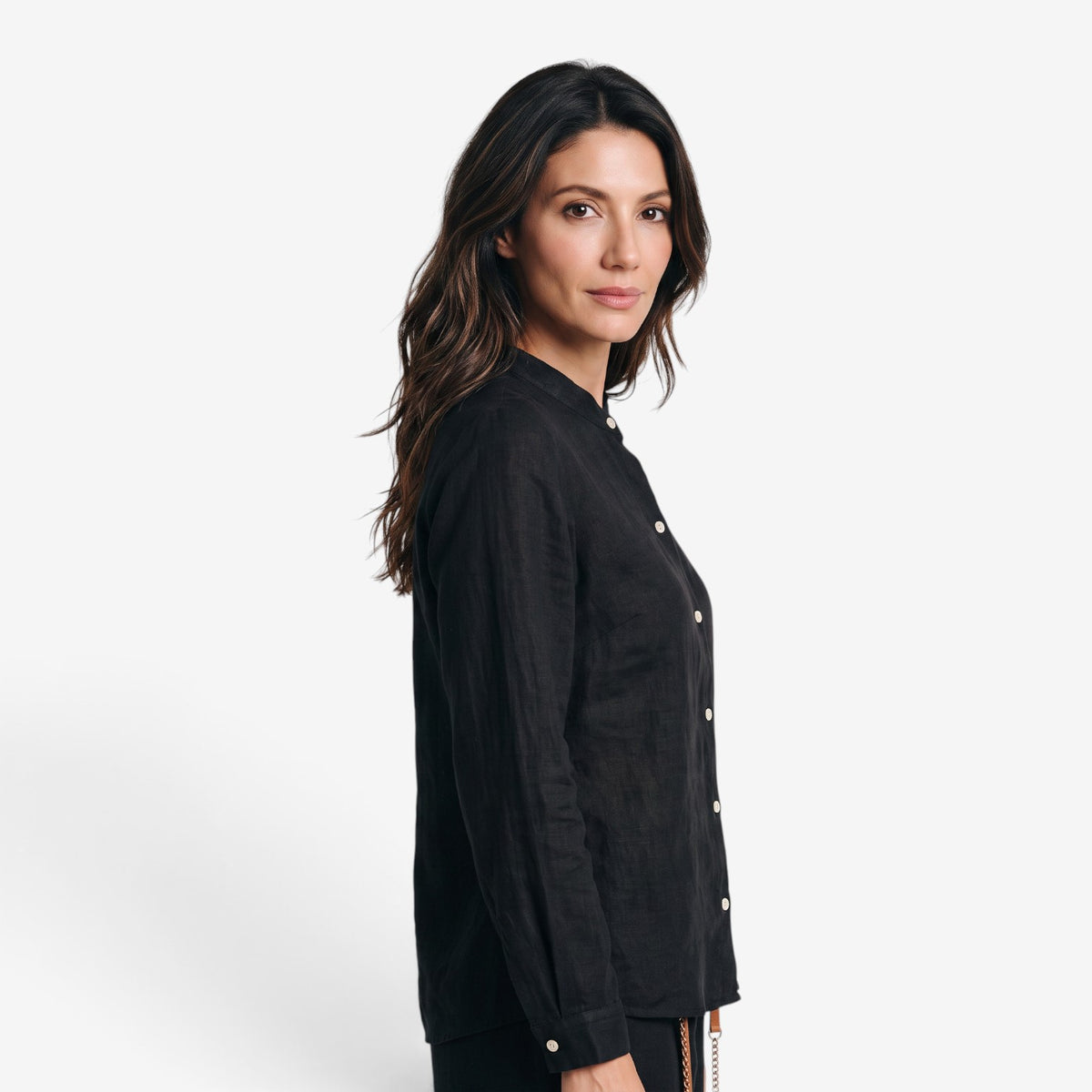 Blusa de Lino y Algodón con Cuello Mao para Mujer