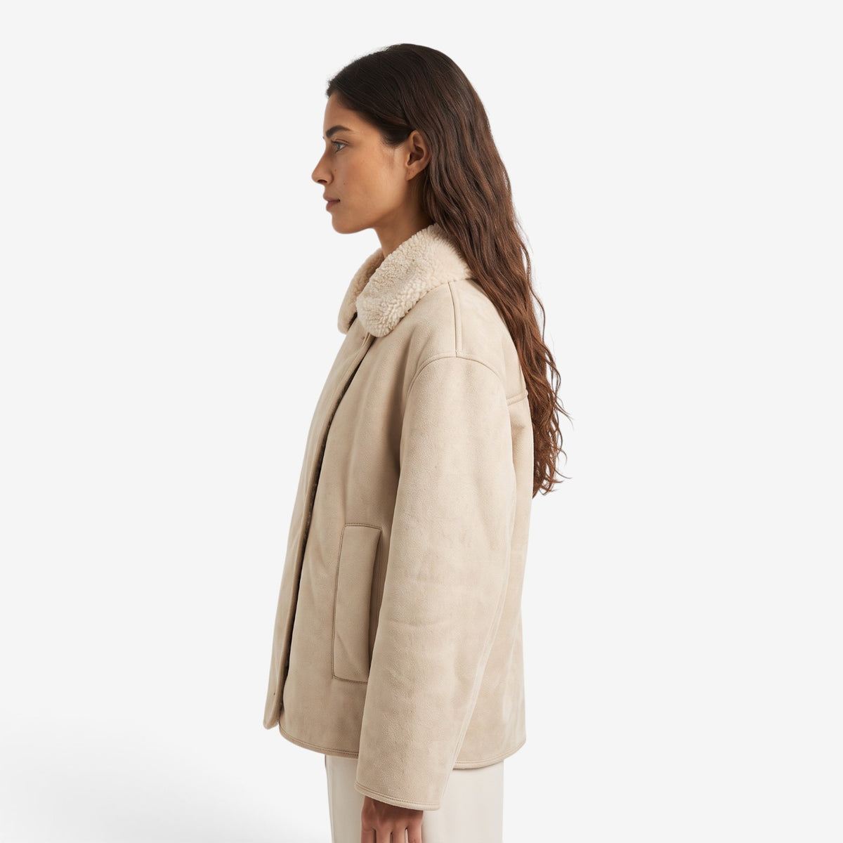 Chaqueta Efecto Ante con Borreguito para Mujer