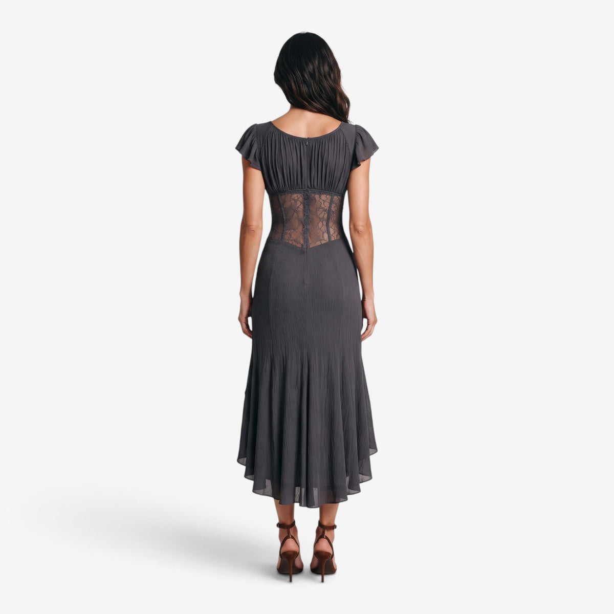Vestido Largo Drapeado con Encaje para Mujer