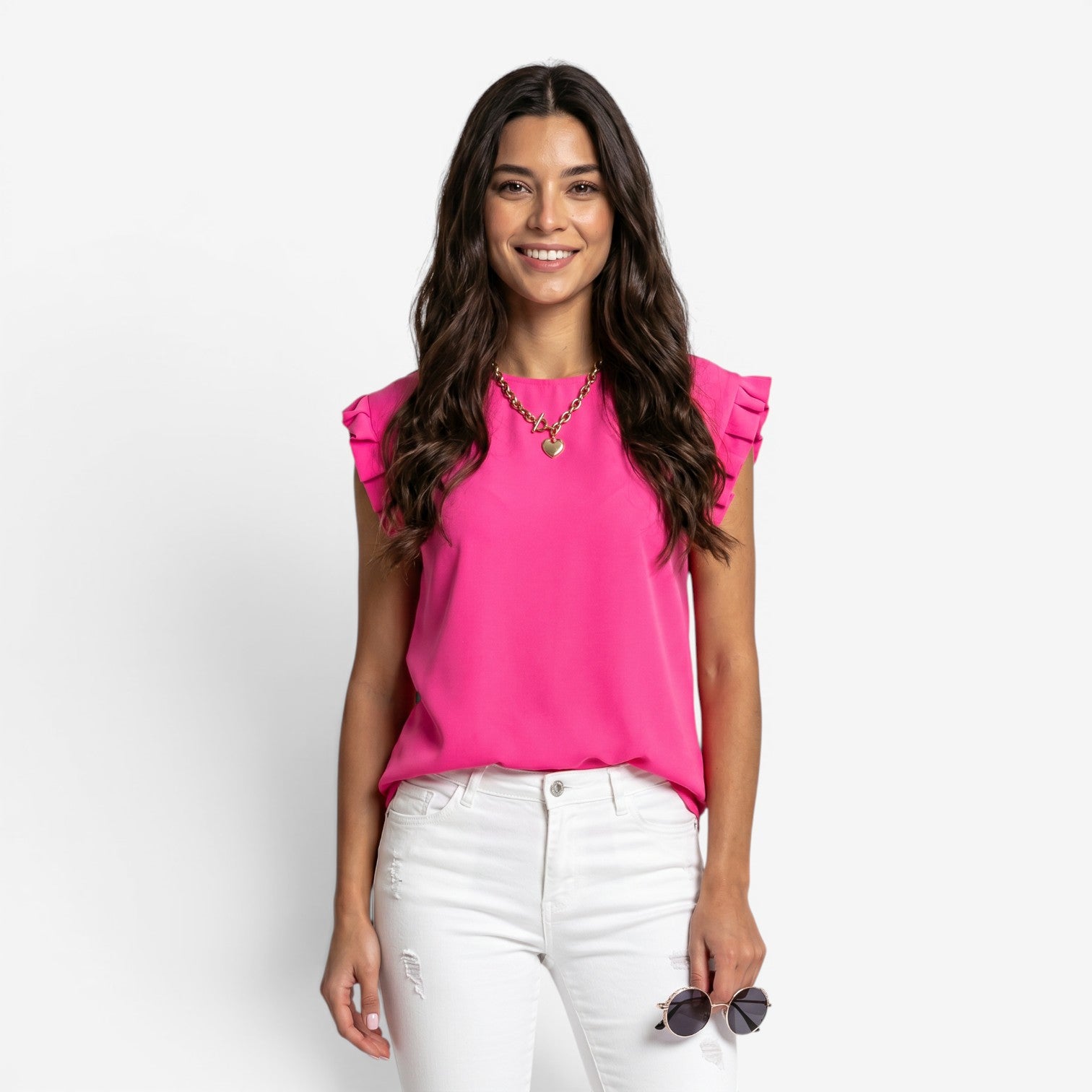 Blusa Plisada de Cuello Redondo