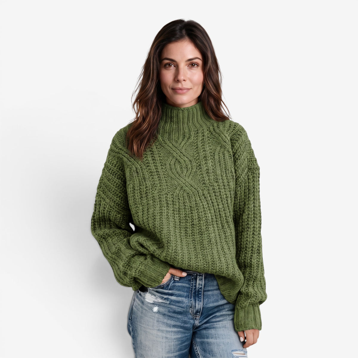 Jersey de Cuello Alto Trenzado Mujer