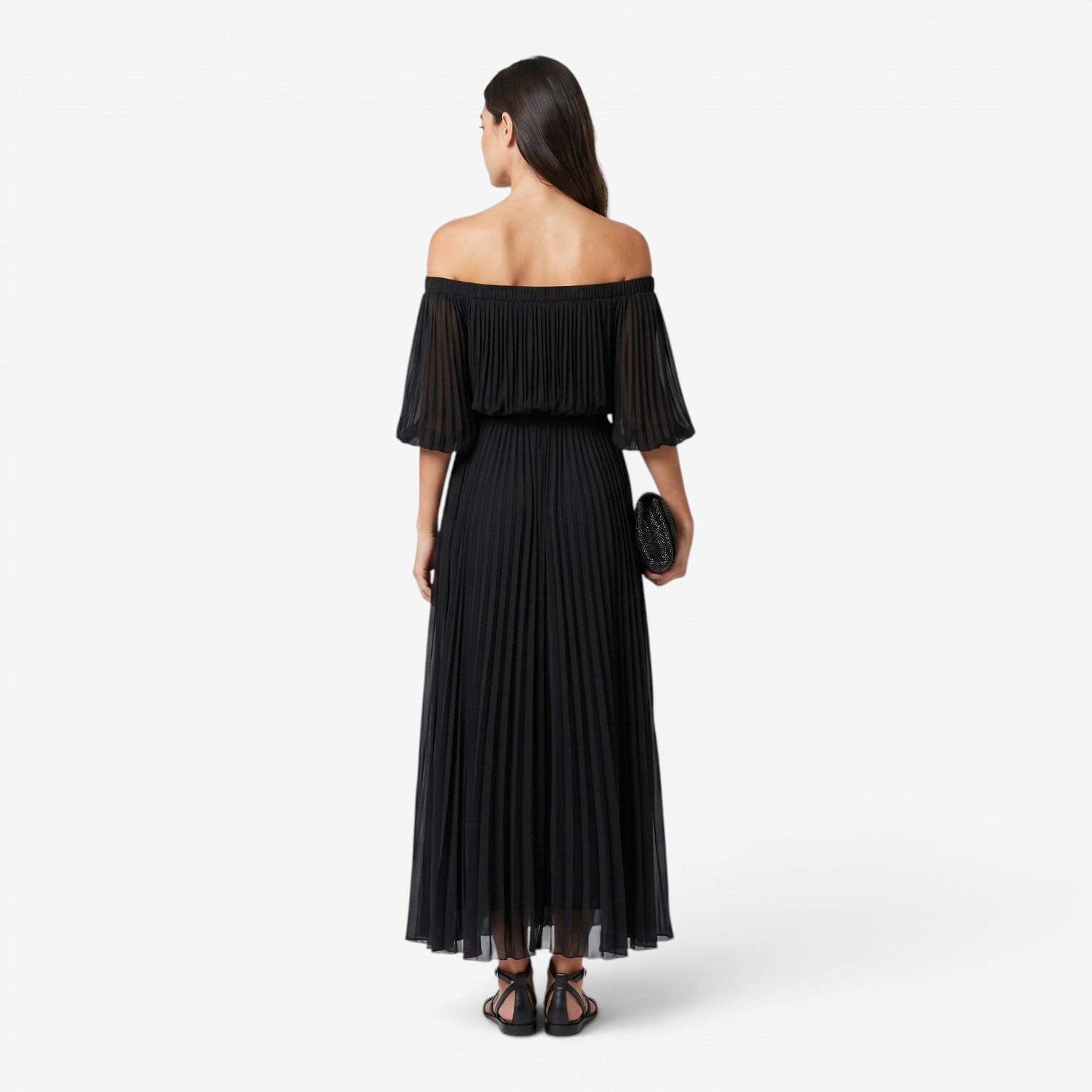 Vestido Maxi de Gasa con Hombros Descubiertos