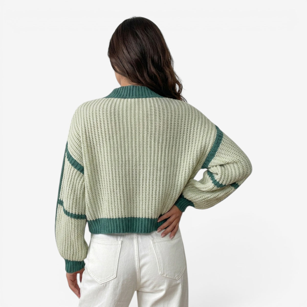 Cárdigan de Punto Corto Bicolor para Mujer