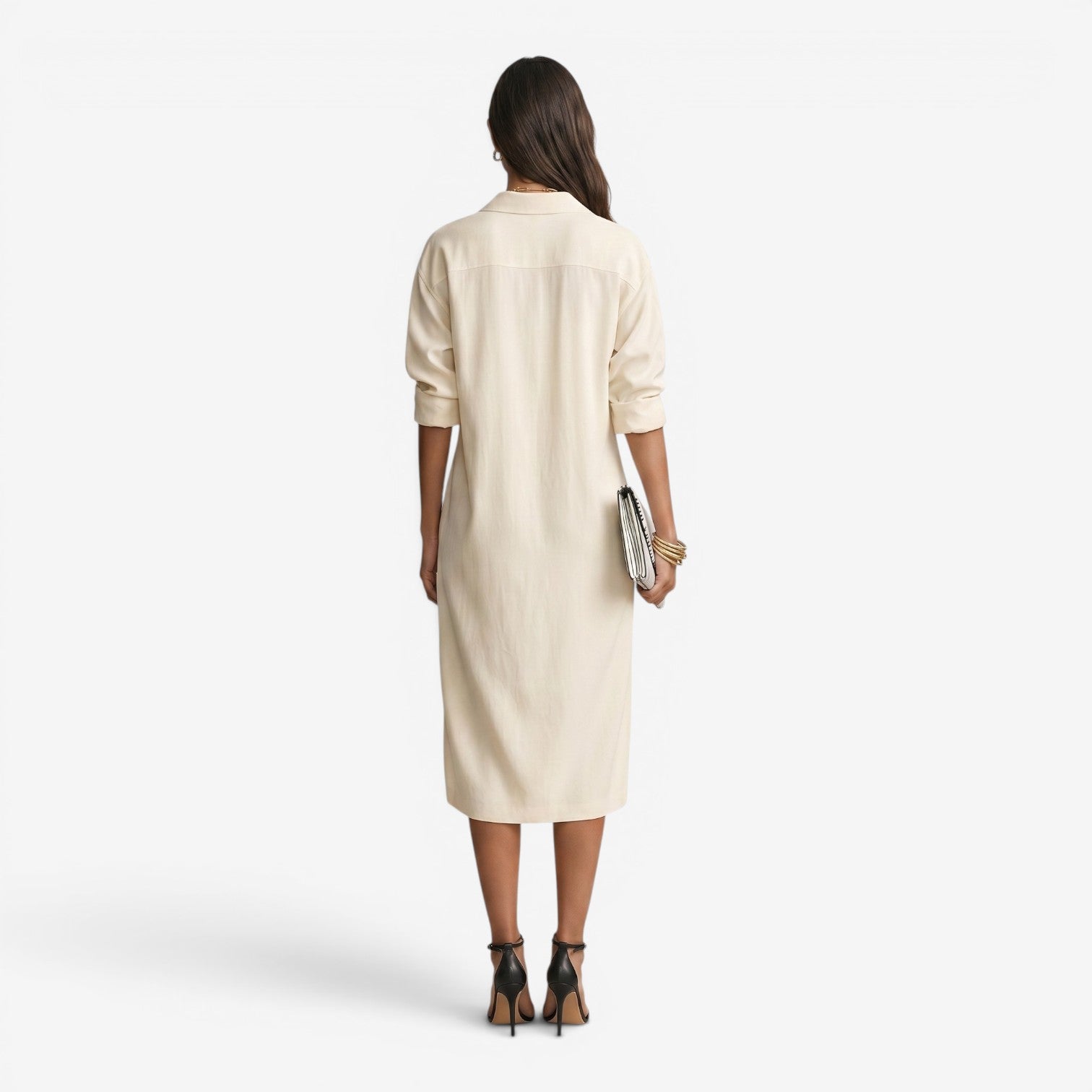 Vestido Camisero Midi con Cintura para Mujer