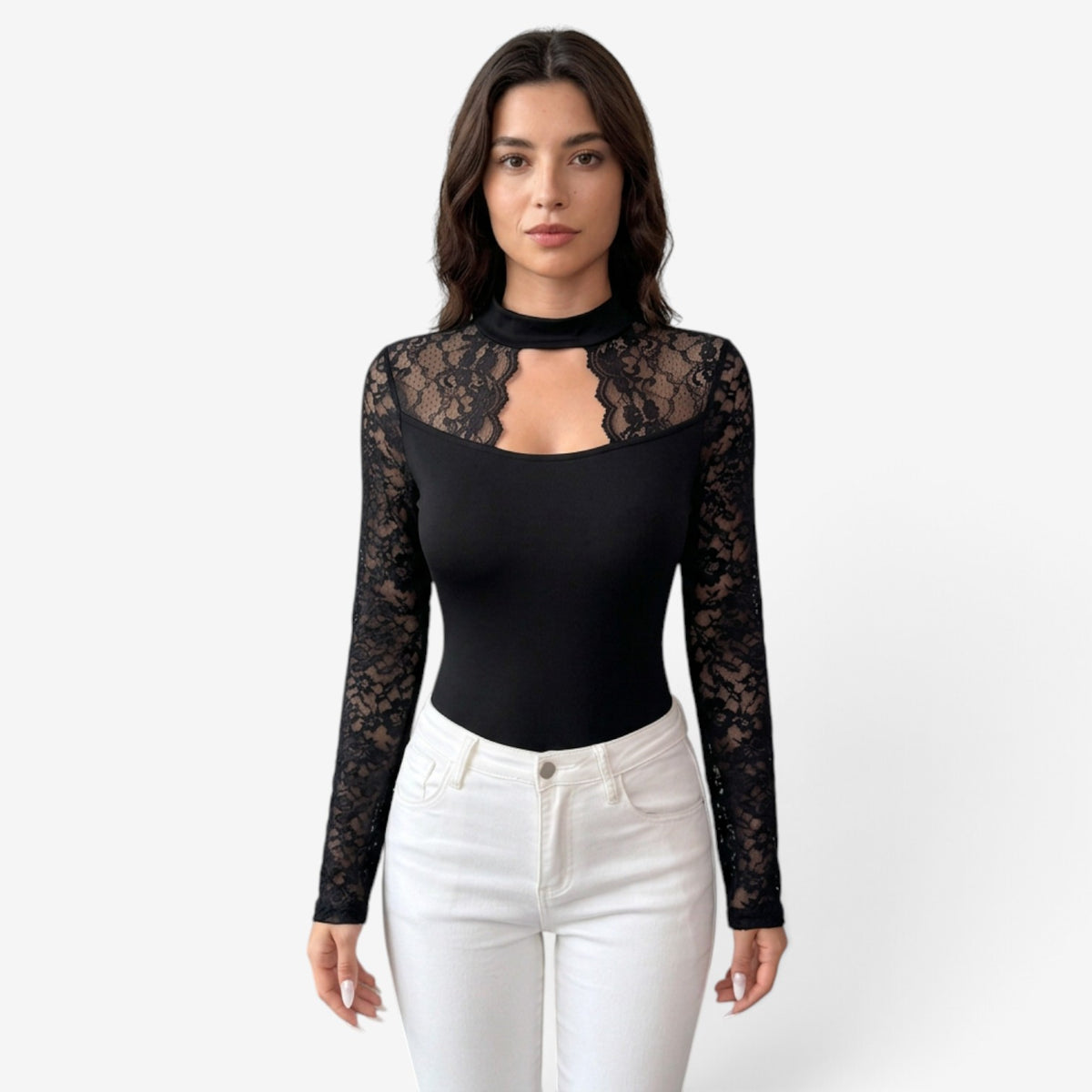 Top de Encaje con Abertura Frontal para Mujer