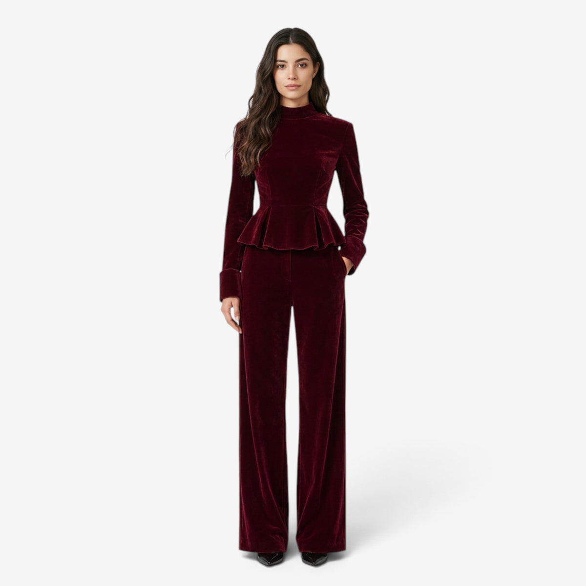 Conjunto de Terciopelo con Top Peplum para Mujer