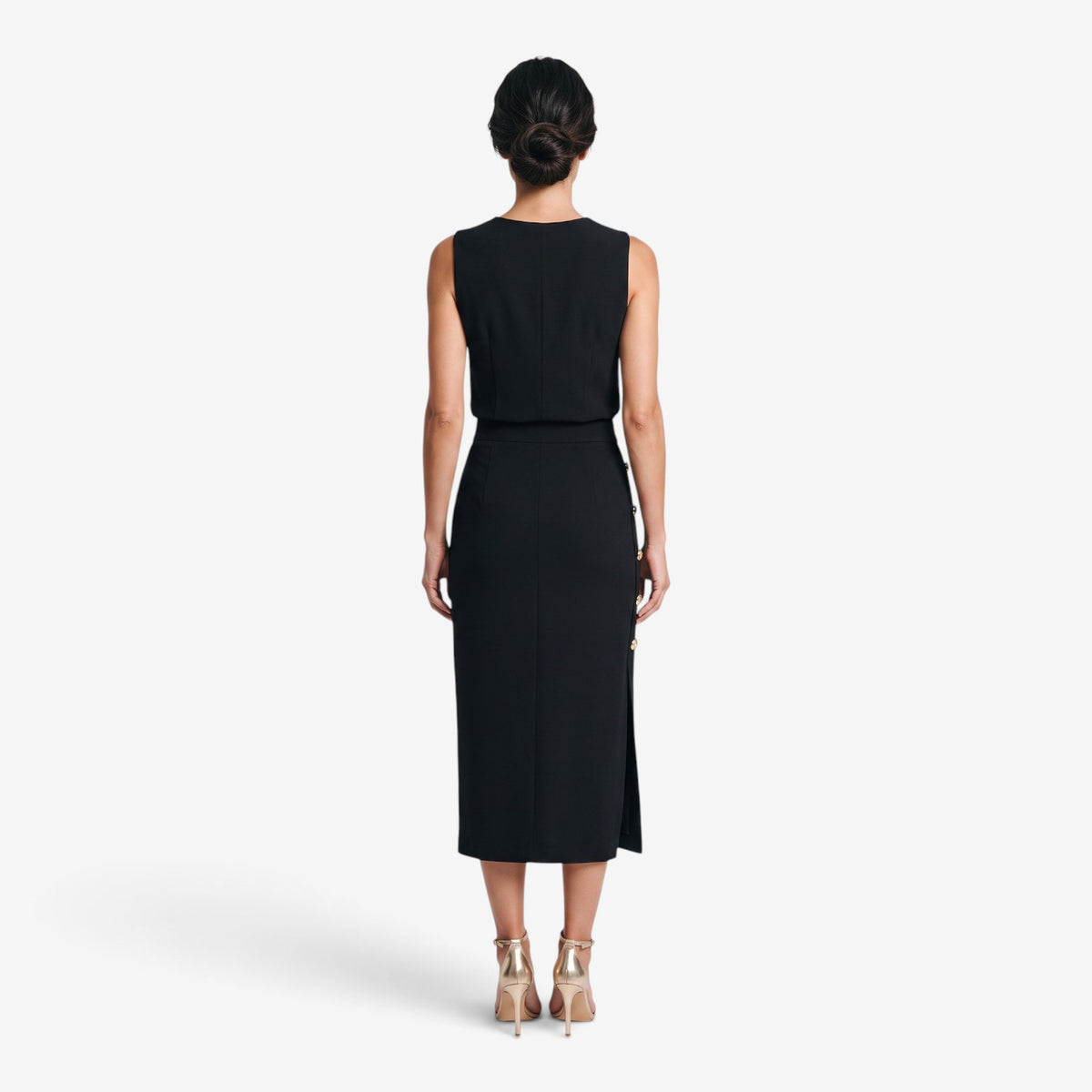 Vestido Midi con Botones Dorados para Mujer