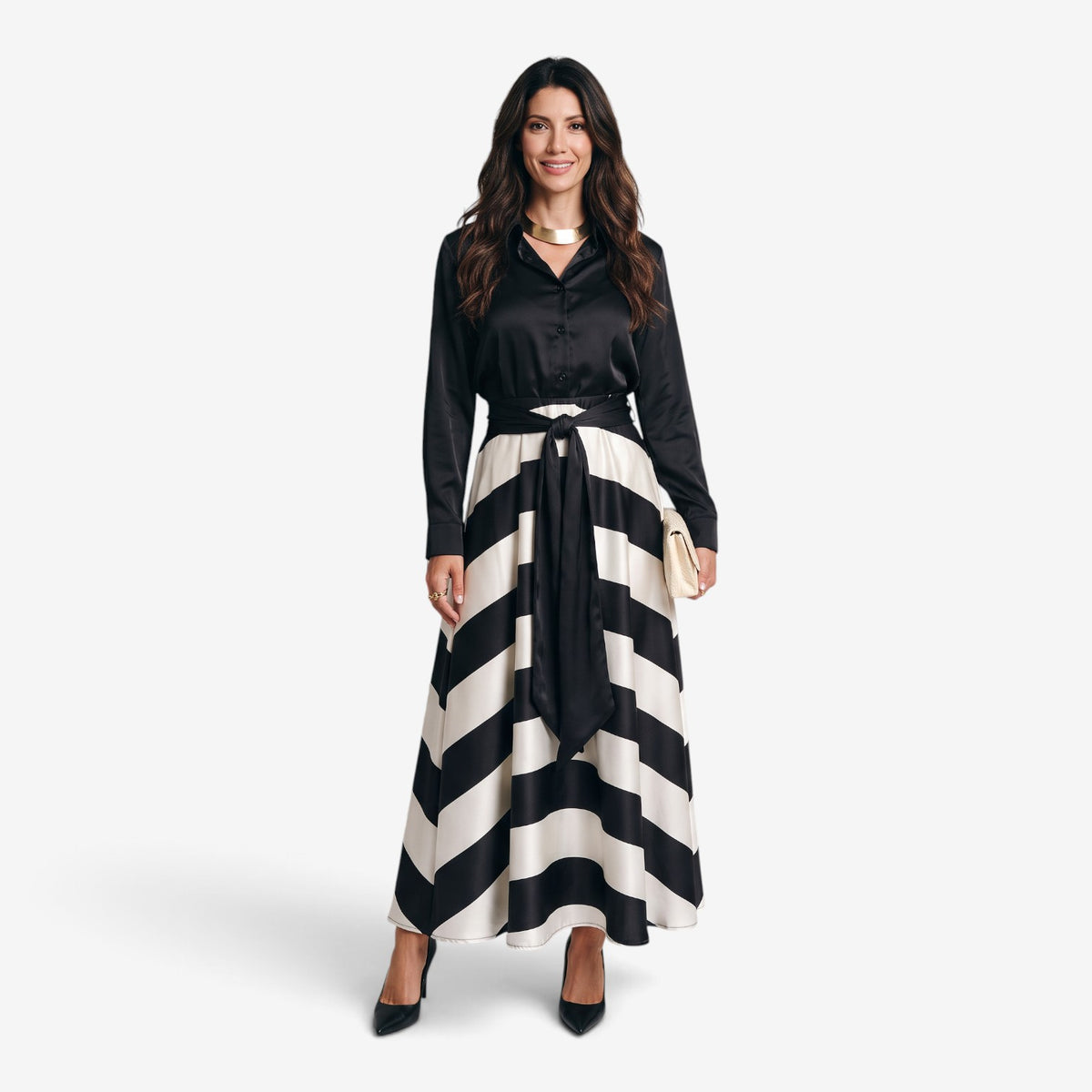 Vestido Camisero Largo a Rayas para Mujer