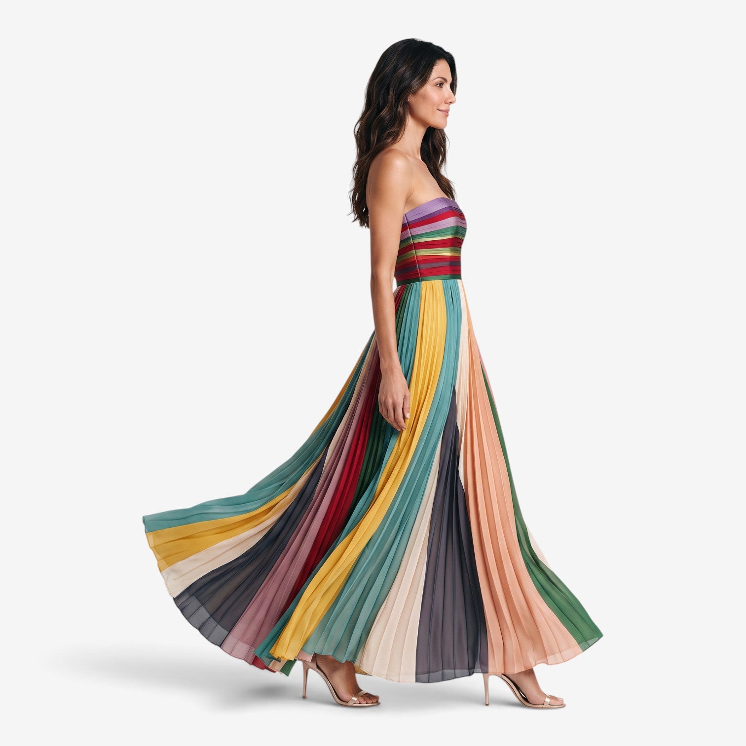 Vestido Maxi Plisado Multicolor para Mujer