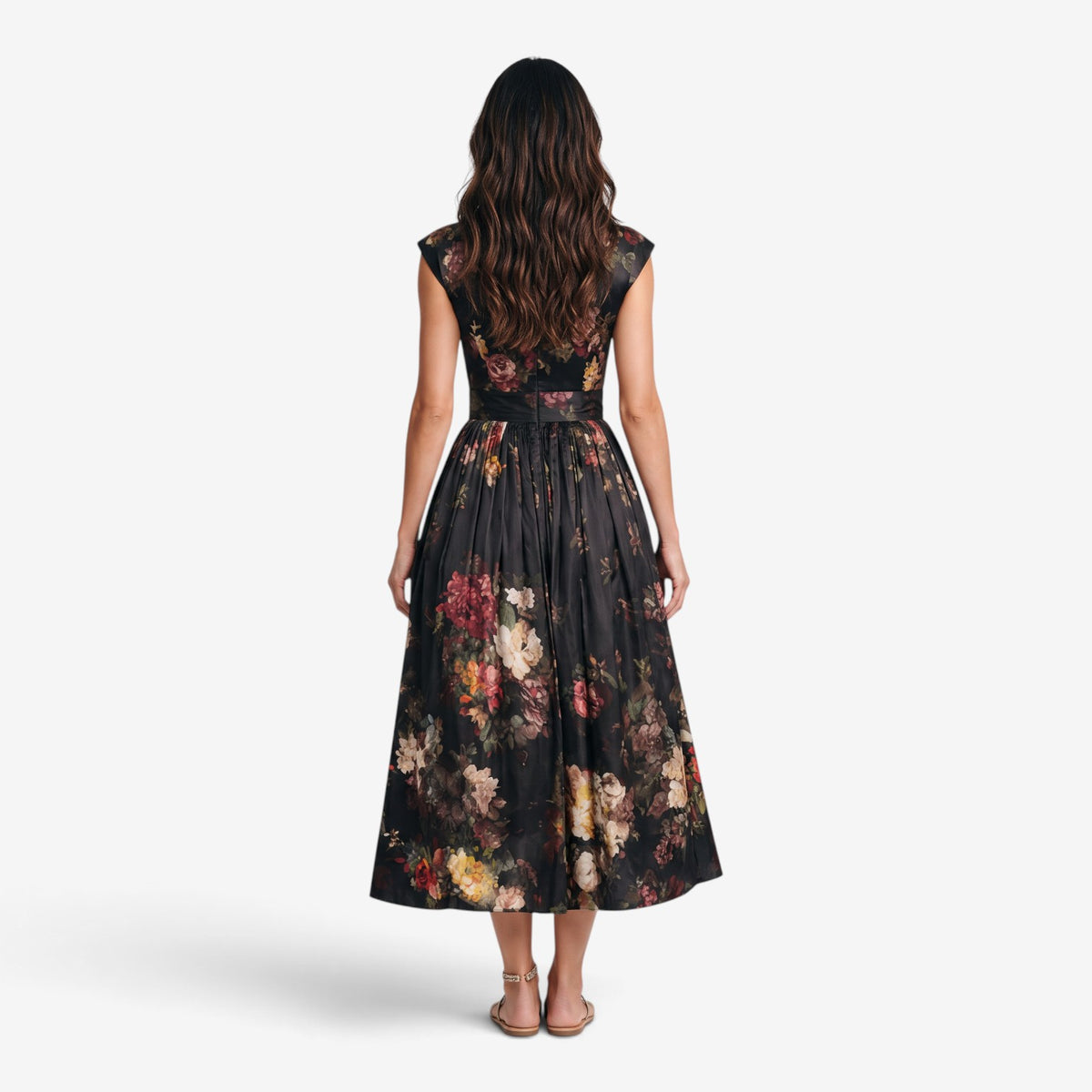 Vestido Midi Floral con Cuello Mandarín para Mujer