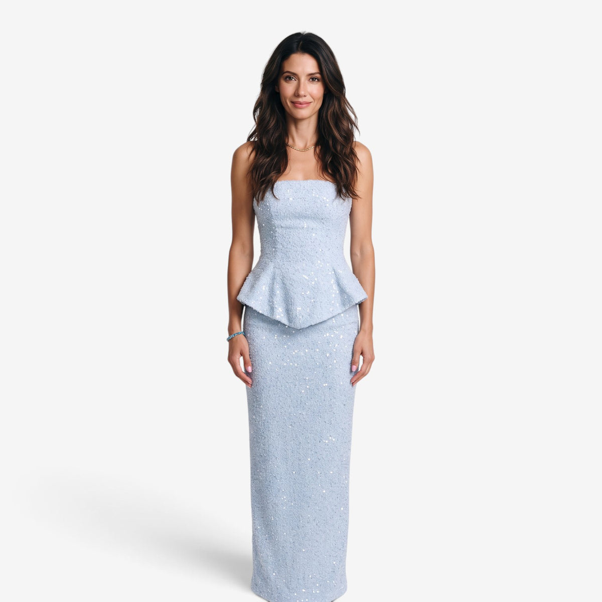 Vestido Largo de Lentejuelas con Péplum para Mujer
