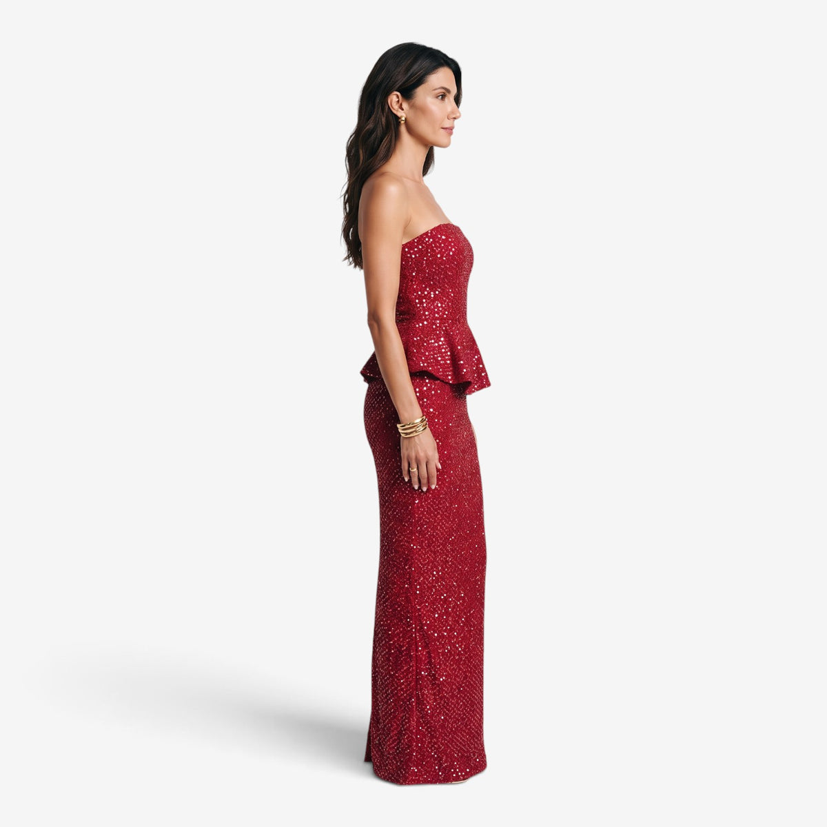 Vestido Largo de Lentejuelas con Péplum para Mujer