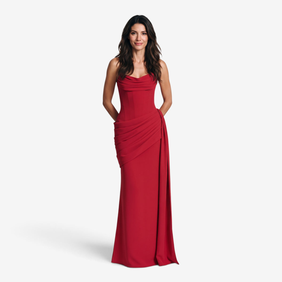 Vestido Largo Ajustado con Escote Drapeado para Mujer