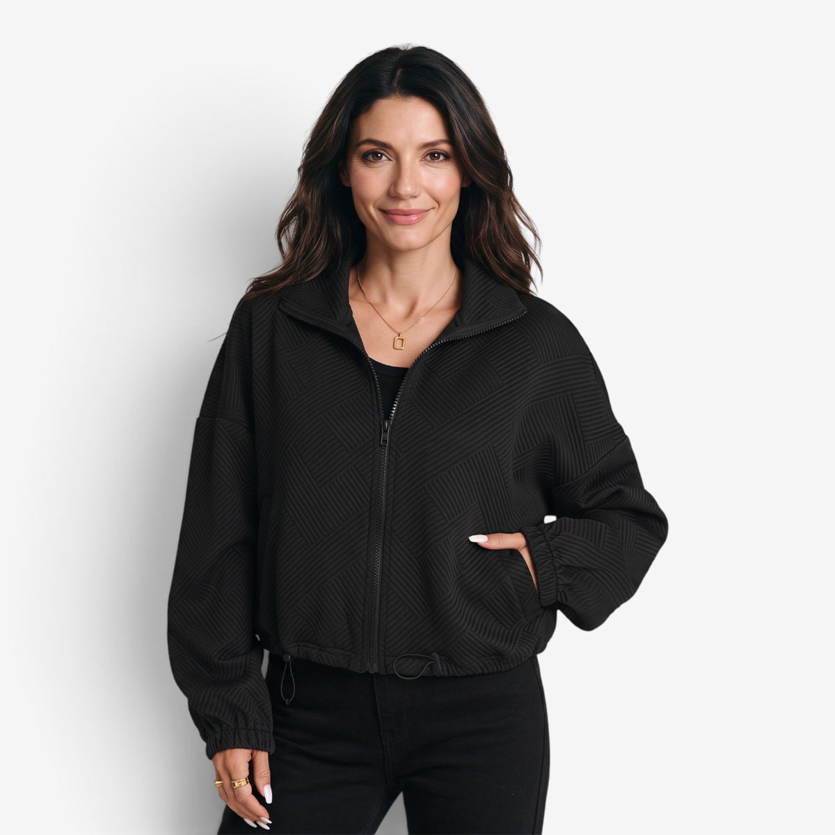 Chaqueta Texturizada con Cuello Alto para Mujer