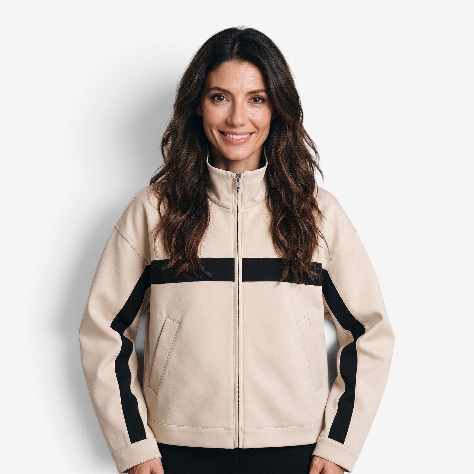 Chaqueta con Cremallera y Detalles a Contraste para Mujer