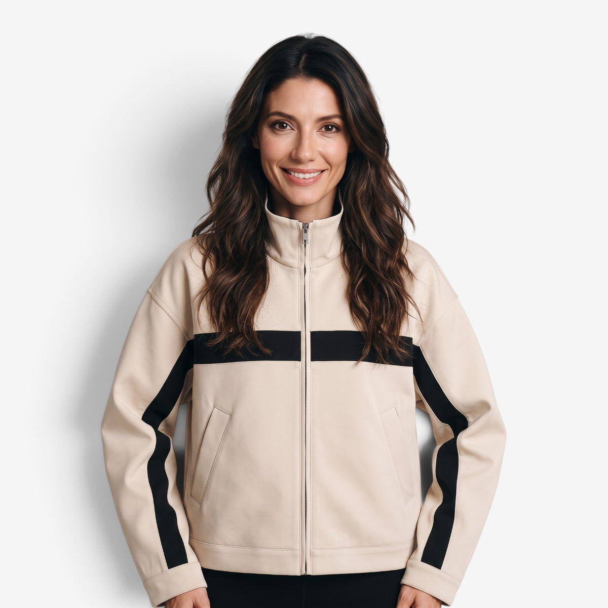 Chaqueta con Cremallera y Detalles a Contraste para Mujer