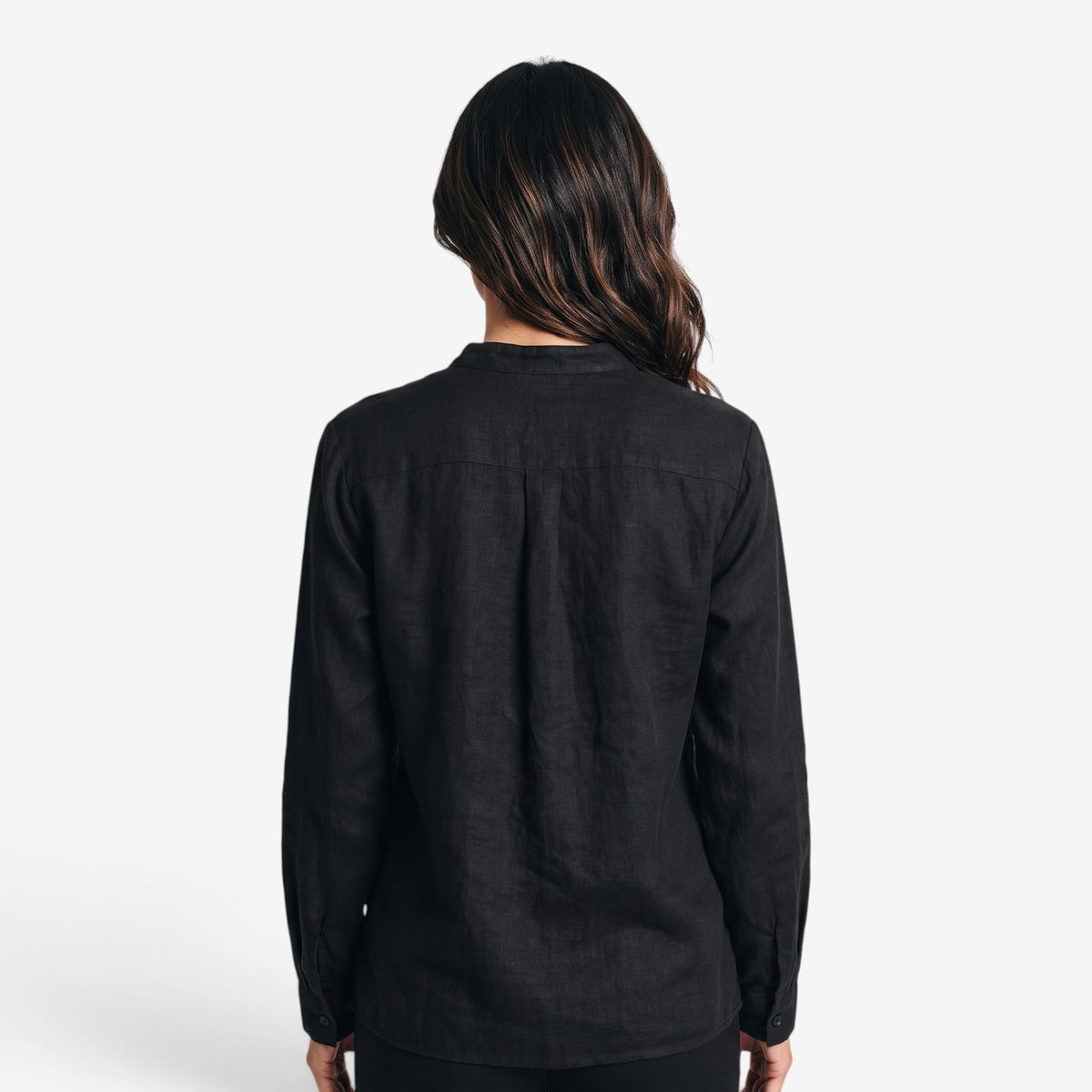 Blusa de Lino y Algodón con Cuello Mao para Mujer