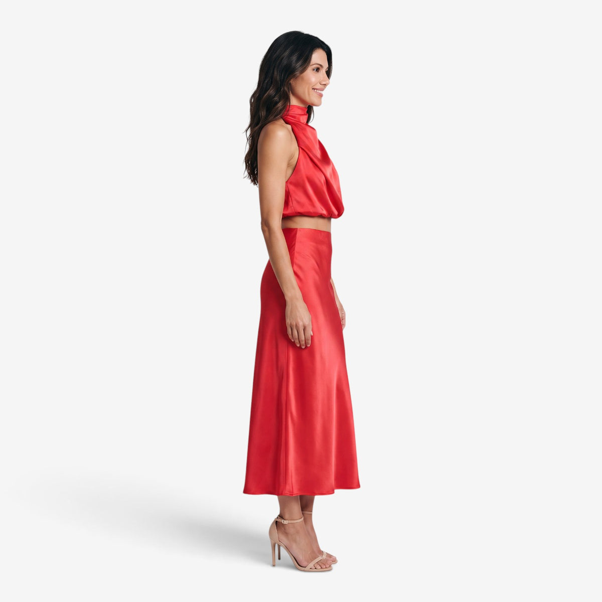 Conjunto Satinado de Top y Falda Larga para Mujer