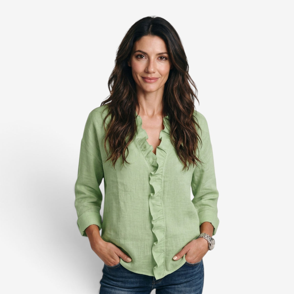 Blusa con Volantes y Manga Larga para Mujer