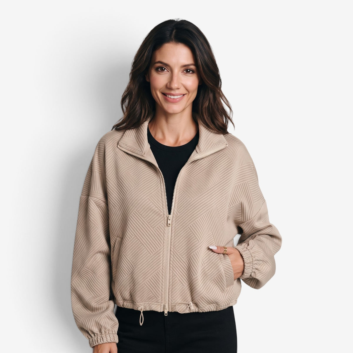 Chaqueta Texturizada con Cuello Alto para Mujer