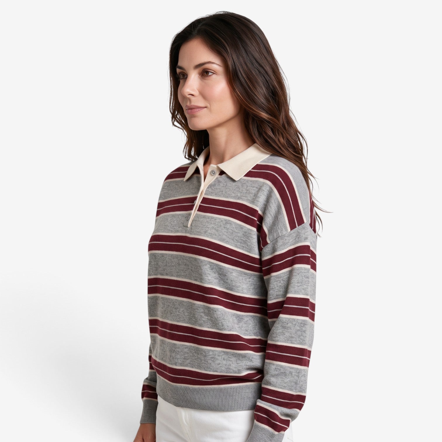 Jersey de Punto a Rayas con Cuello Polo para Mujer