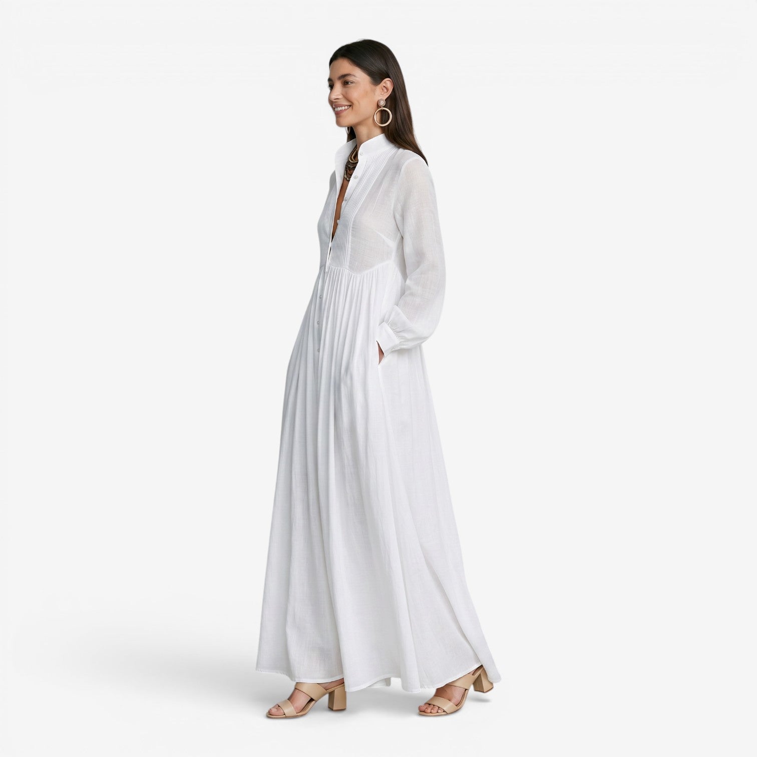 Vestido Plisado de Manga Larga Estilo Francés