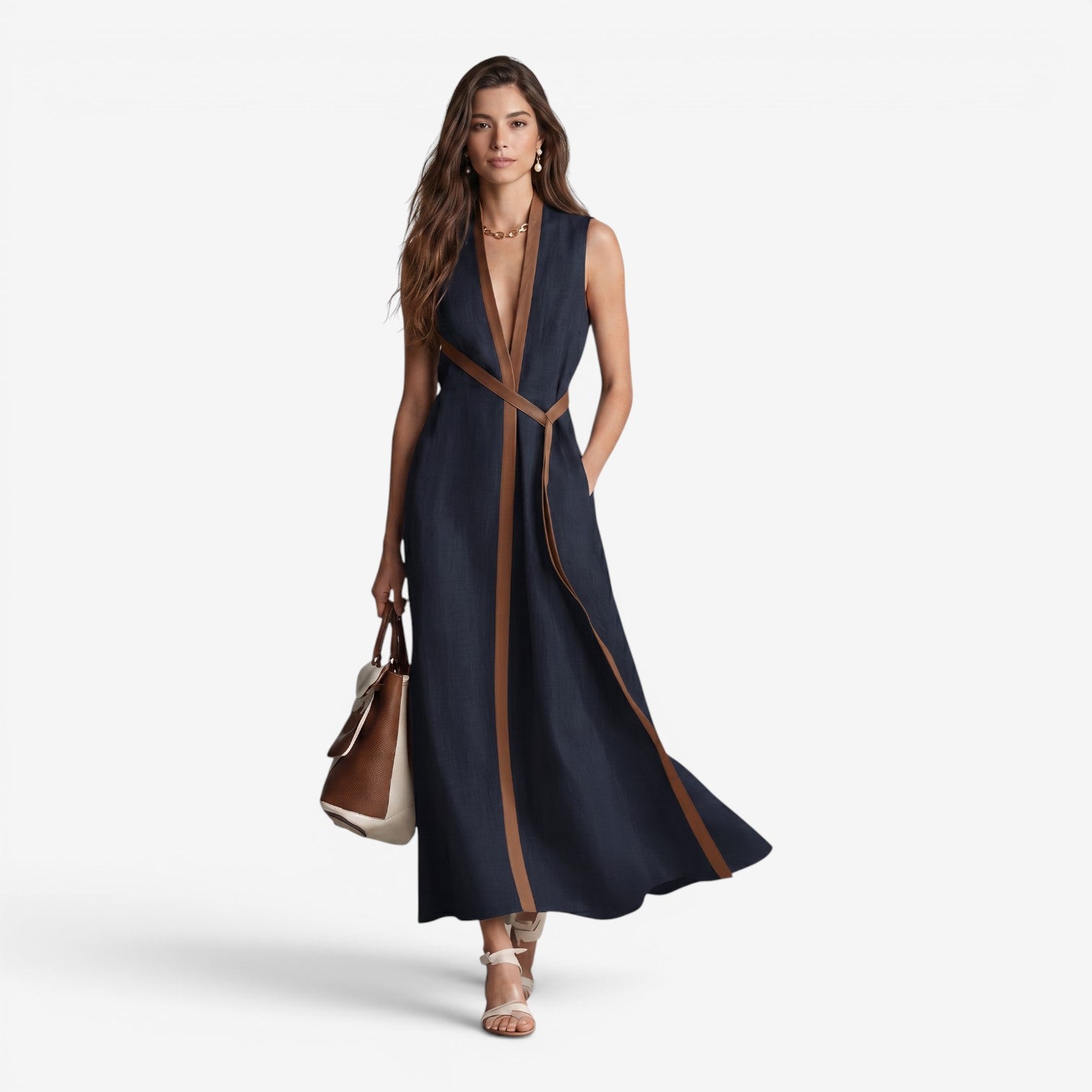 Vestido Maxi Color Block para Mujer