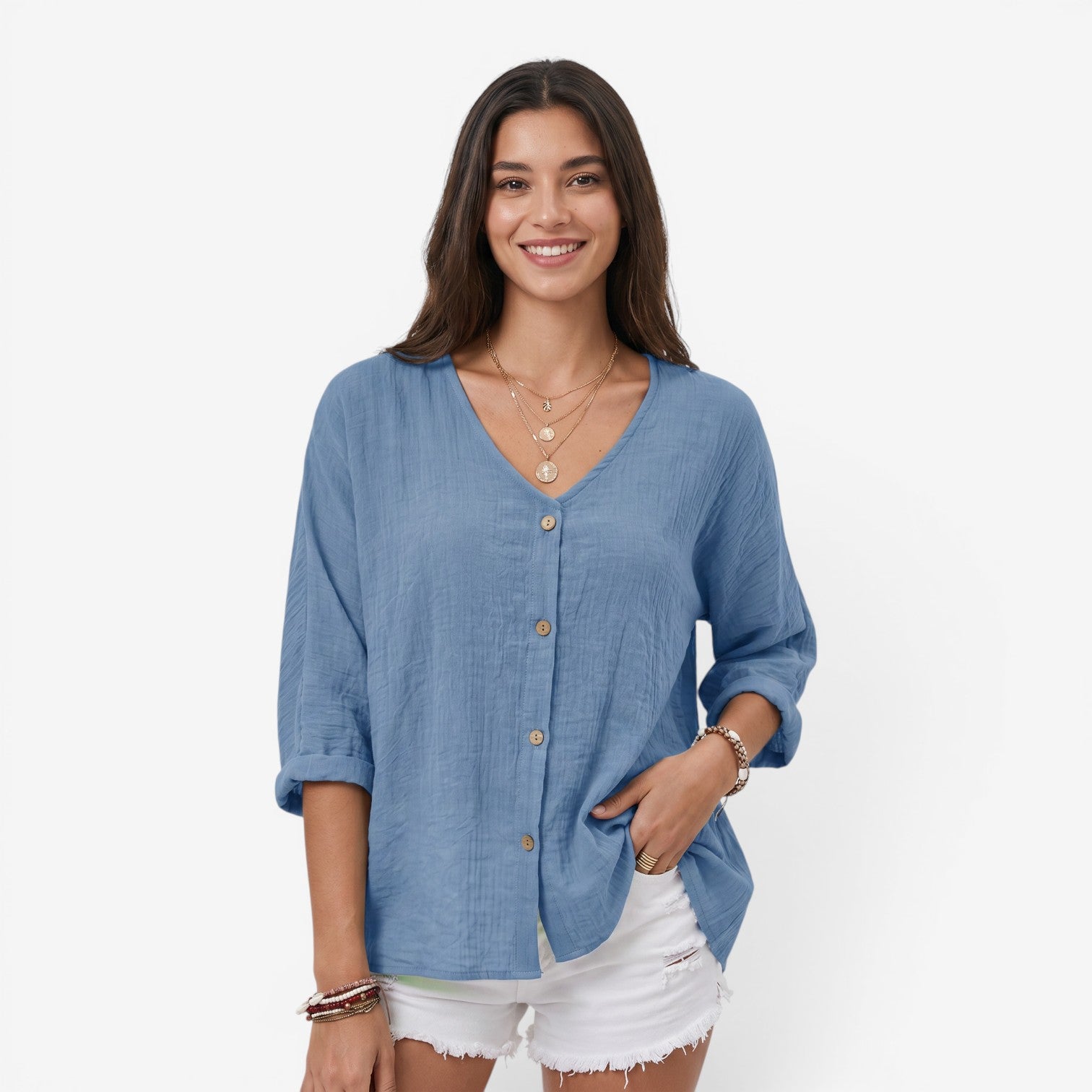 Camiseta de Manga Larga con Cuello V