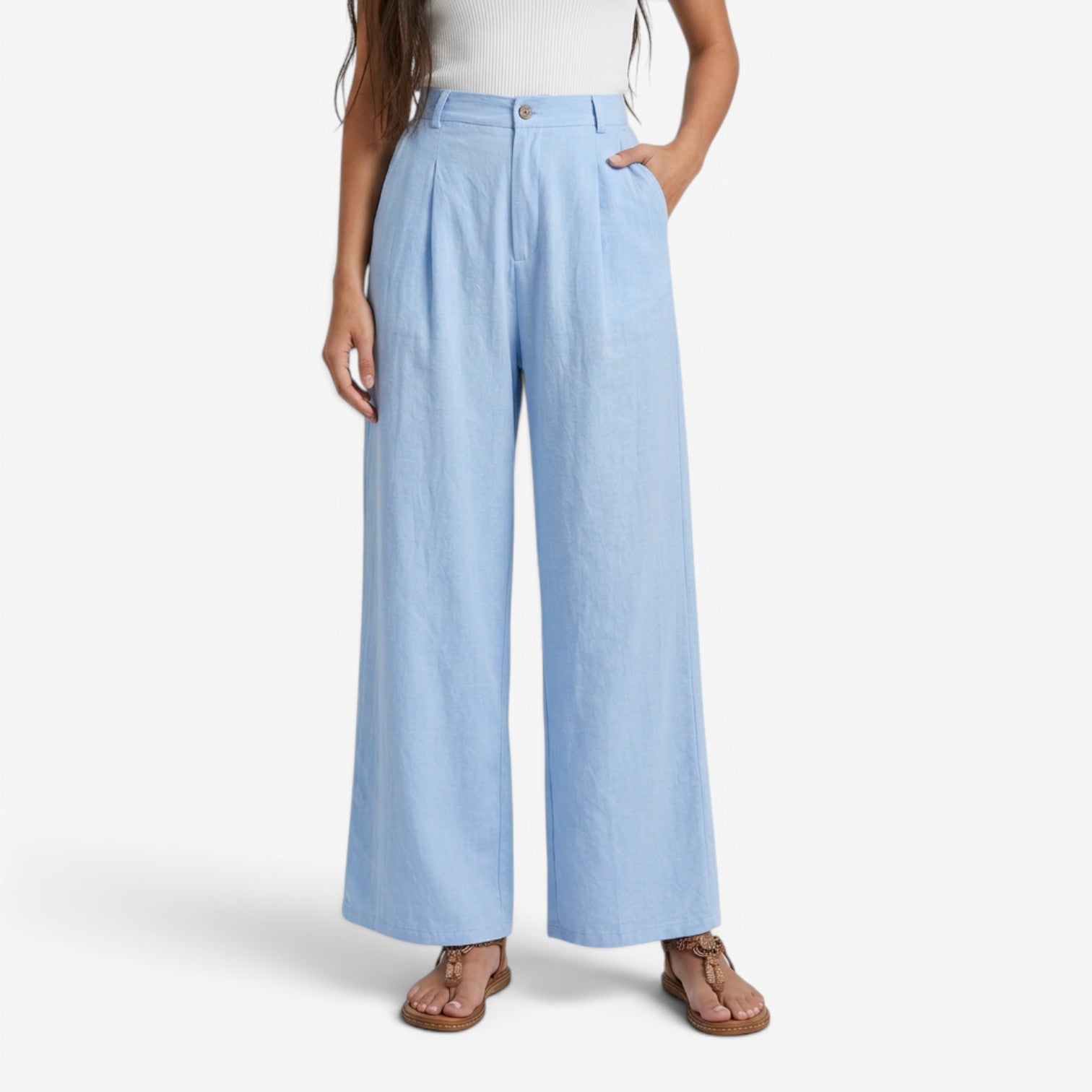 Pantalón de Lino Pierna Ancha para Mujer