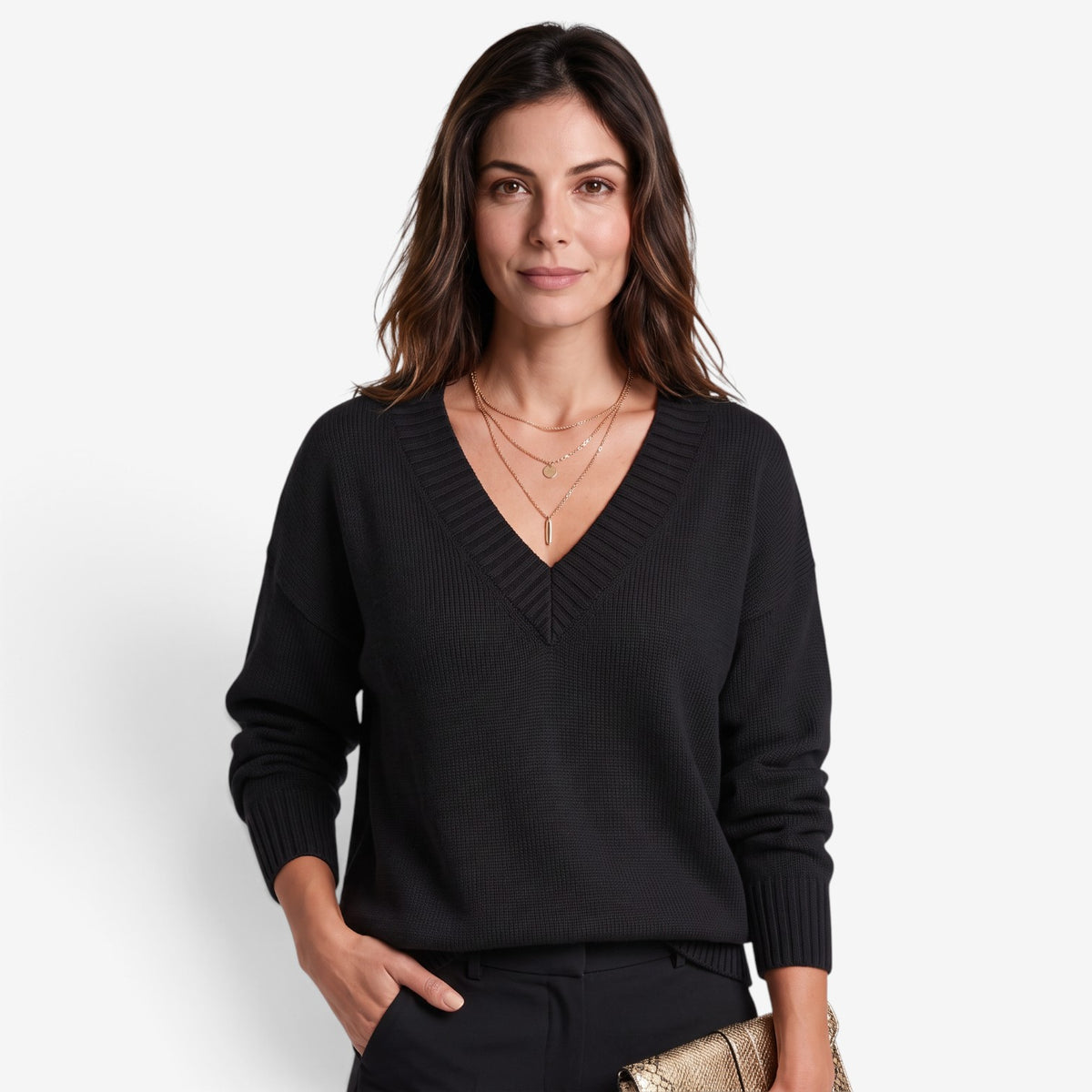 Jersey Holgado de Punto con Cuello en V para Mujer